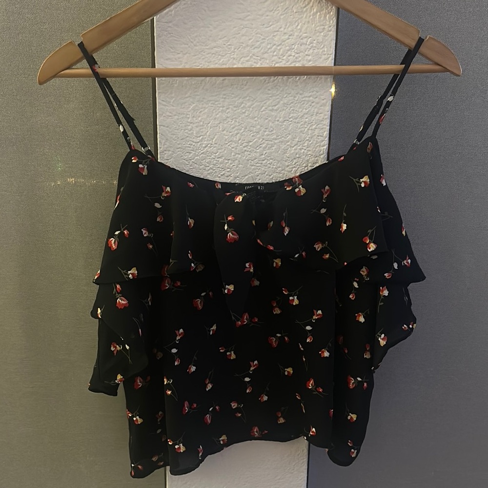 Floral Black Ruffle Top